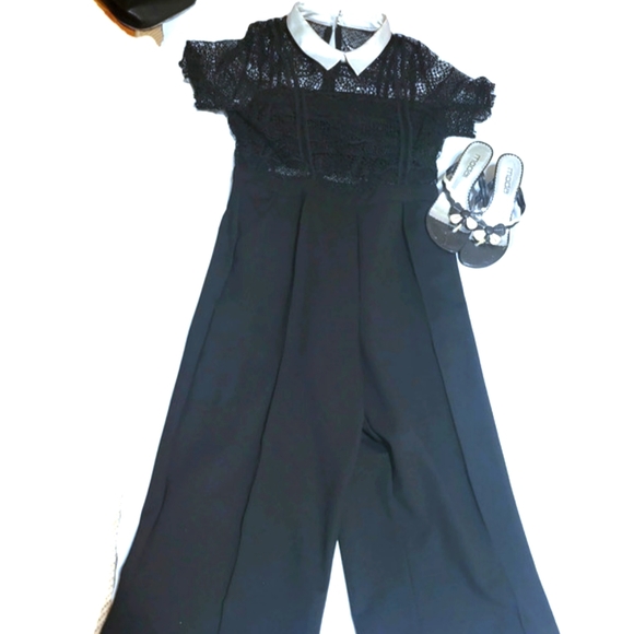 VENUS Pants - Venus black pant jumpsuit. Crotchet top with satin collar & tube top underneath